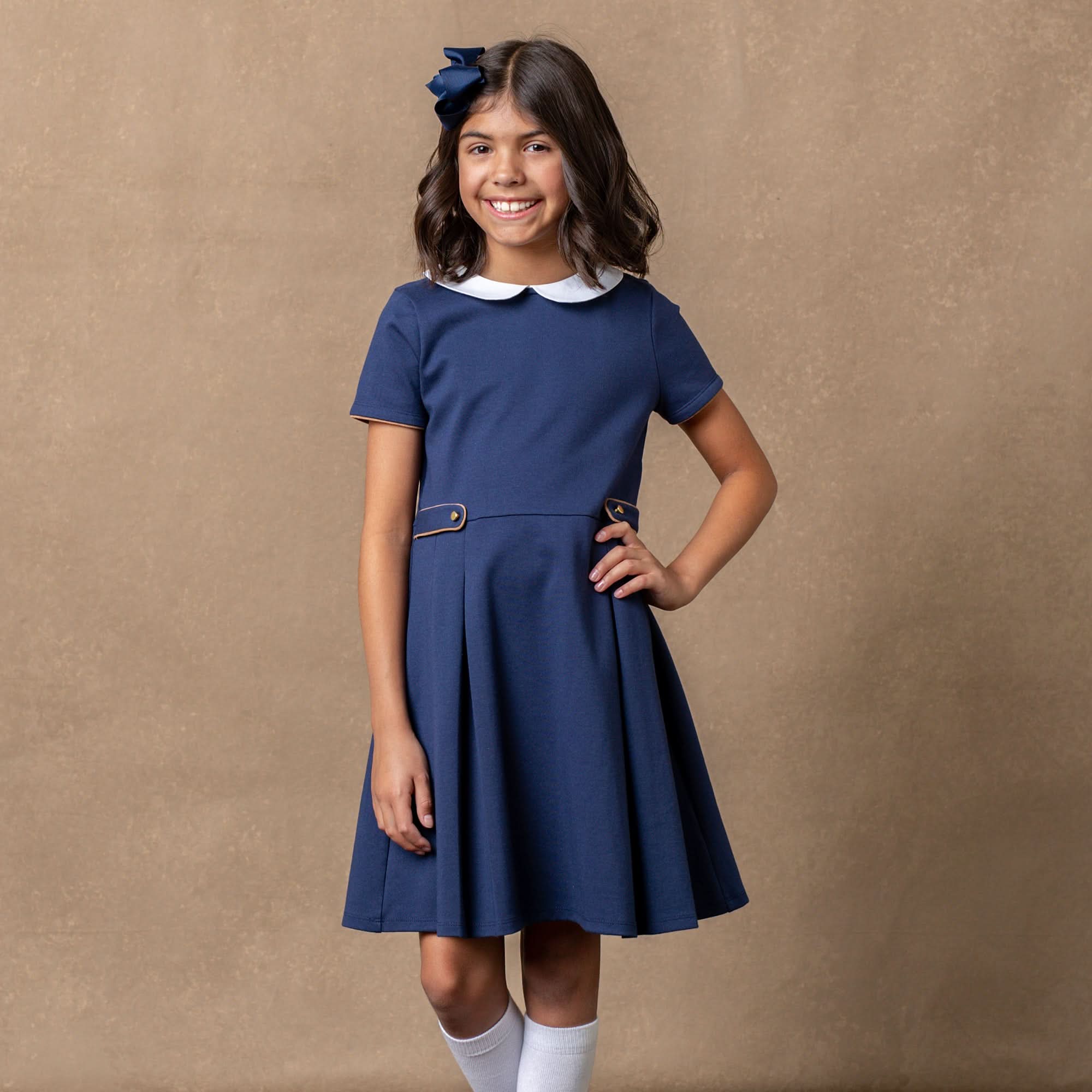 Pleated Ponte Dress with Collar - Baby Hope & Henry Pleated Ponte Dress with Collar - Baby Hope & Henry