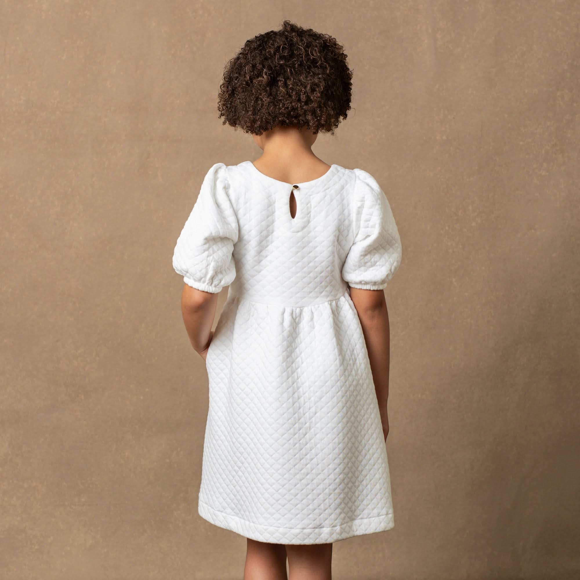 Hope & Henry - Girls Quilted Puff Sleeve Dress - 3 / Soft White Quilted Hope & Henry - Girls Quilted Puff Sleeve Dress - 3 / Soft White Quilted