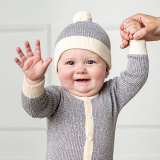 Organic Button Front Romper and Beanie Set - Hope & Henry Baby