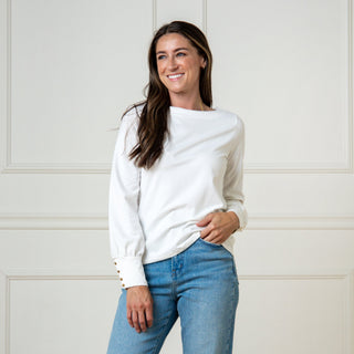 WOMENS Soft White Organic Bellow Sleeve Knit Top