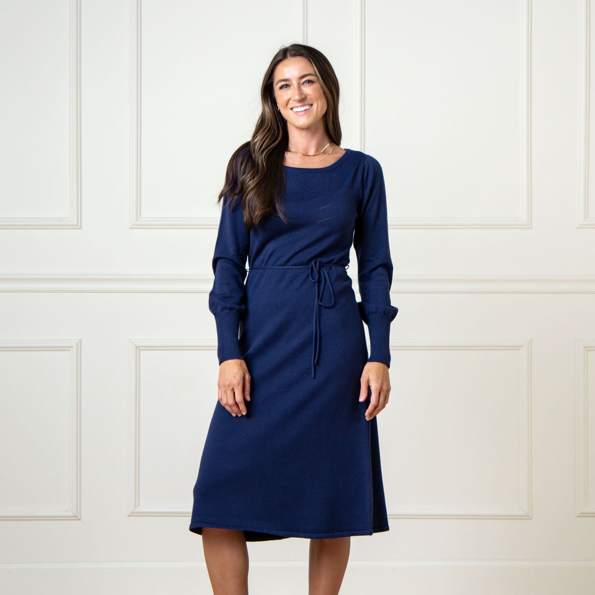 Hope & Henry Women's Organic Bellow Sleeve Pointelle Sweater Dress Hope & Henry Women's Organic Bellow Sleeve Pointelle Sweater Dress