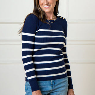 Crew Neck Button Sweater - Hope & Henry Women