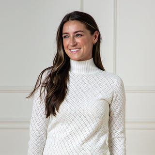 Organic Diamond Stitch Mock Neck Sweater - Hope & Henry Women