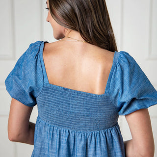 Organic Ruched Chambray Dress - Hope & Henry Women