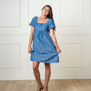 Organic Ruched Chambray Dress - Hope & Henry Women