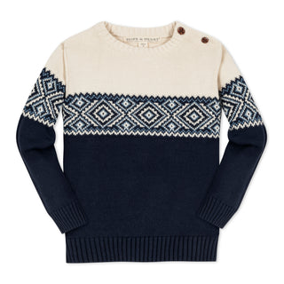 Organic Intarsia Crew Neck Button Sweater