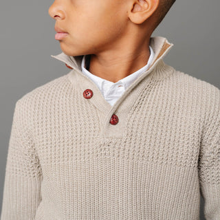 Organic Mix Stitch Mock Neck Sweater with Elbow Patches