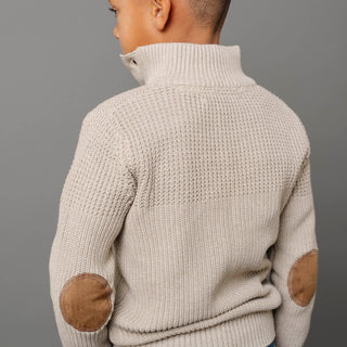 Organic Mix Stitch Mock Neck Sweater with Elbow Patches