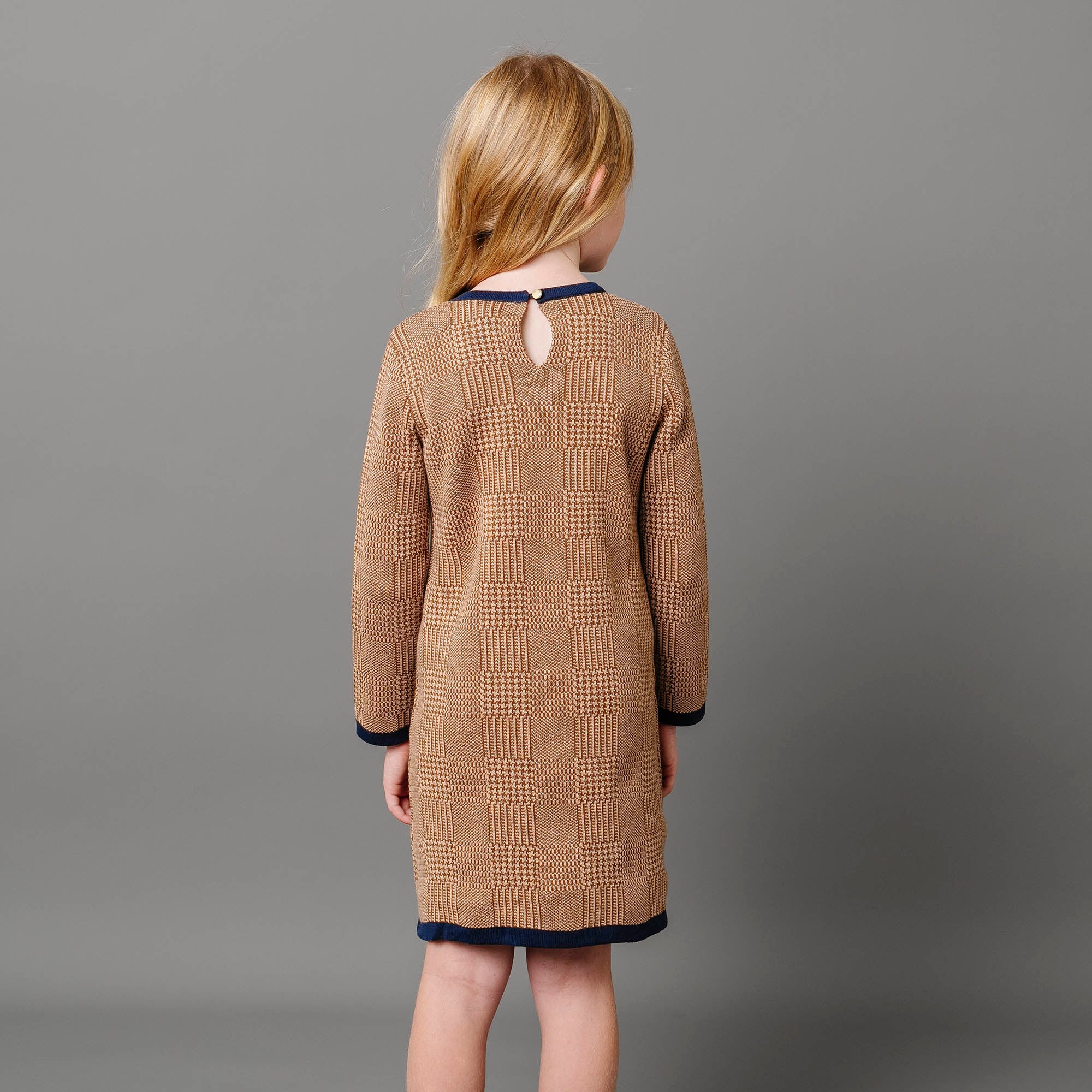 Organic Bow Sweater Dress 3 / Brown Glen Plaid Intarsia