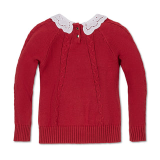 Organic Eyelet Collar Cable Sweater