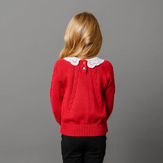 Organic Eyelet Collar Cable Sweater