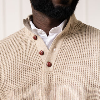 Organic Mock Neck Button Sweater