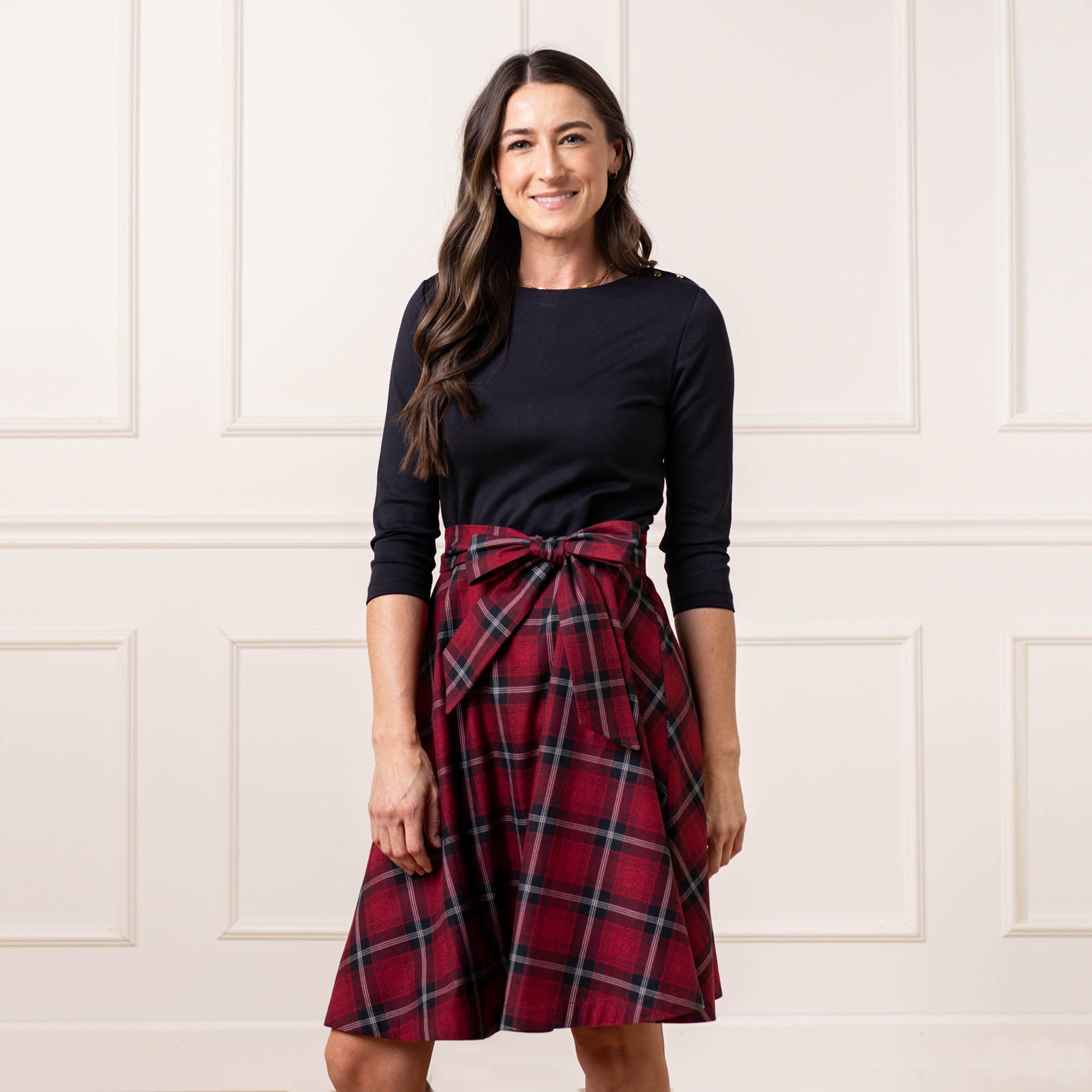 plaid skater dress Colorful Floral Pattern Skater Dress Unique Plaid Stripe Design for Casual & Party Wear