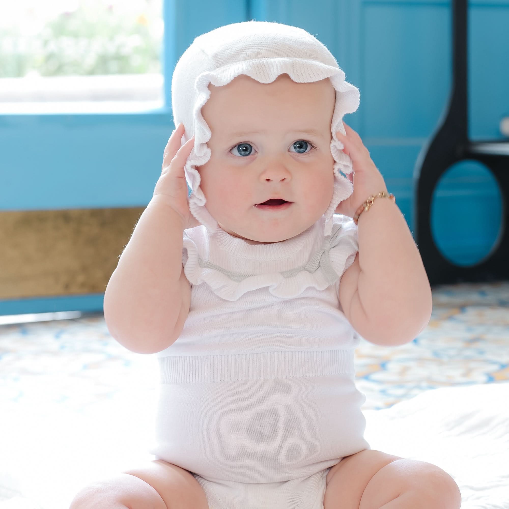 Girl White Ruffle Baby Romper Whitney Zipper Ruffle Onesie Newborn