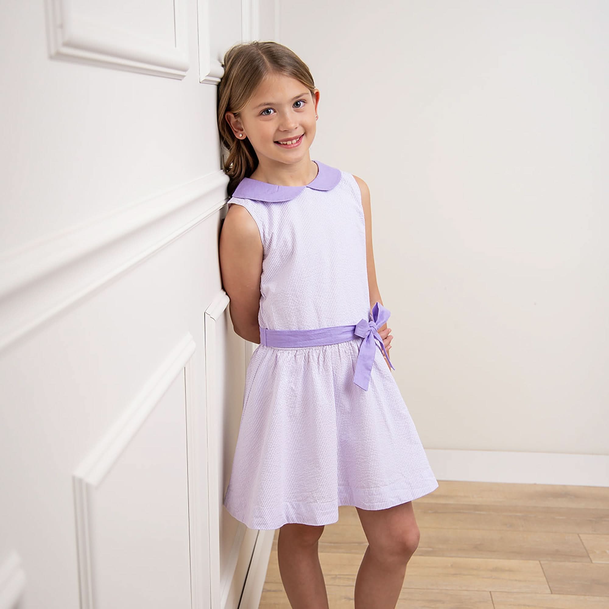 Hope & Henry Girls' Peter Pan Collar Seersucker Dress, Toddler - Lavender Seersucker Hope & Henry Girls' Peter Pan Collar Seersucker Dress, Toddler - Lavender Seersucker