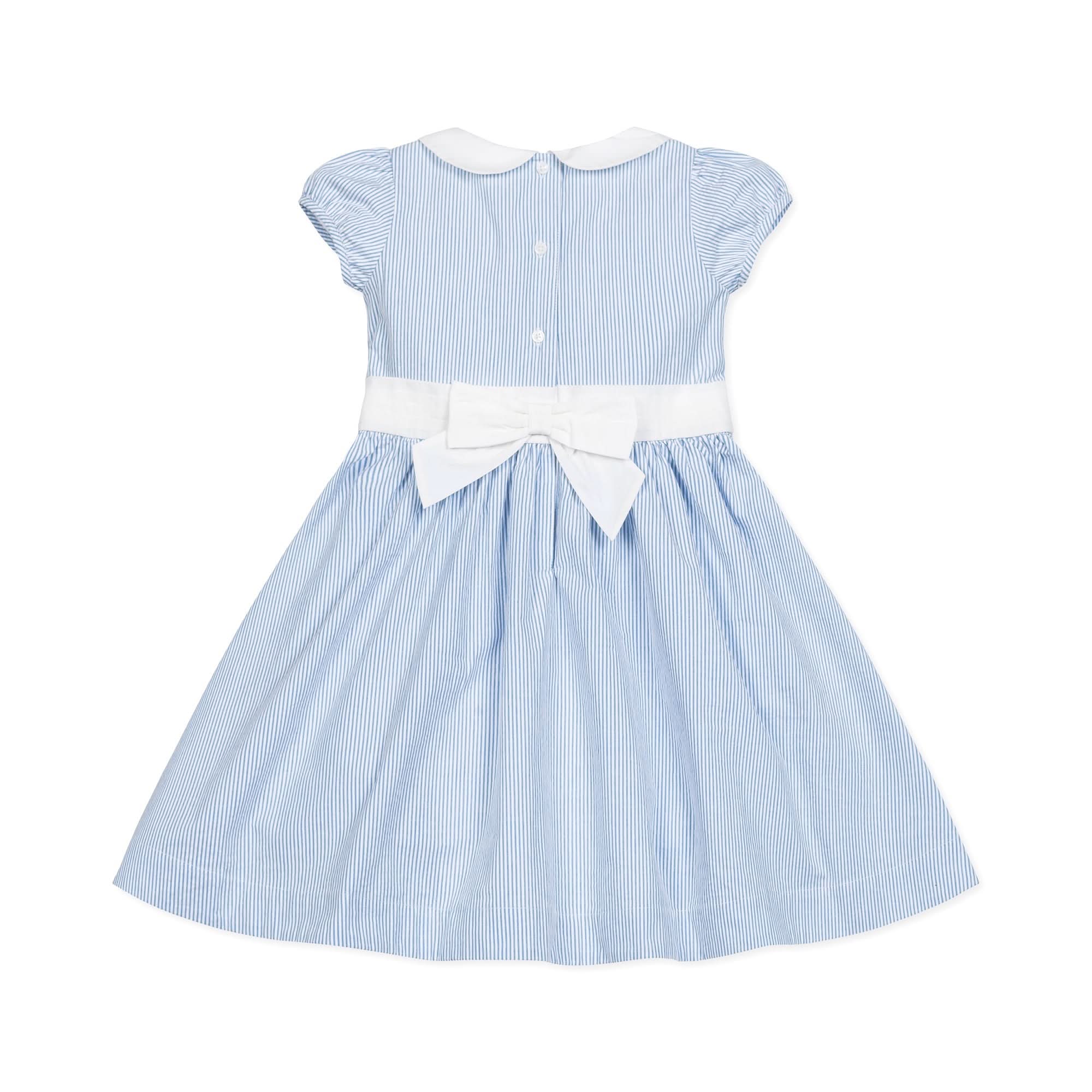 Girls Organic Seersucker Peter Pan Collar Dress - 8 / Blue Seersucker Girls Organic Seersucker Peter Pan Collar Dress - 8 / Blue Seersucker