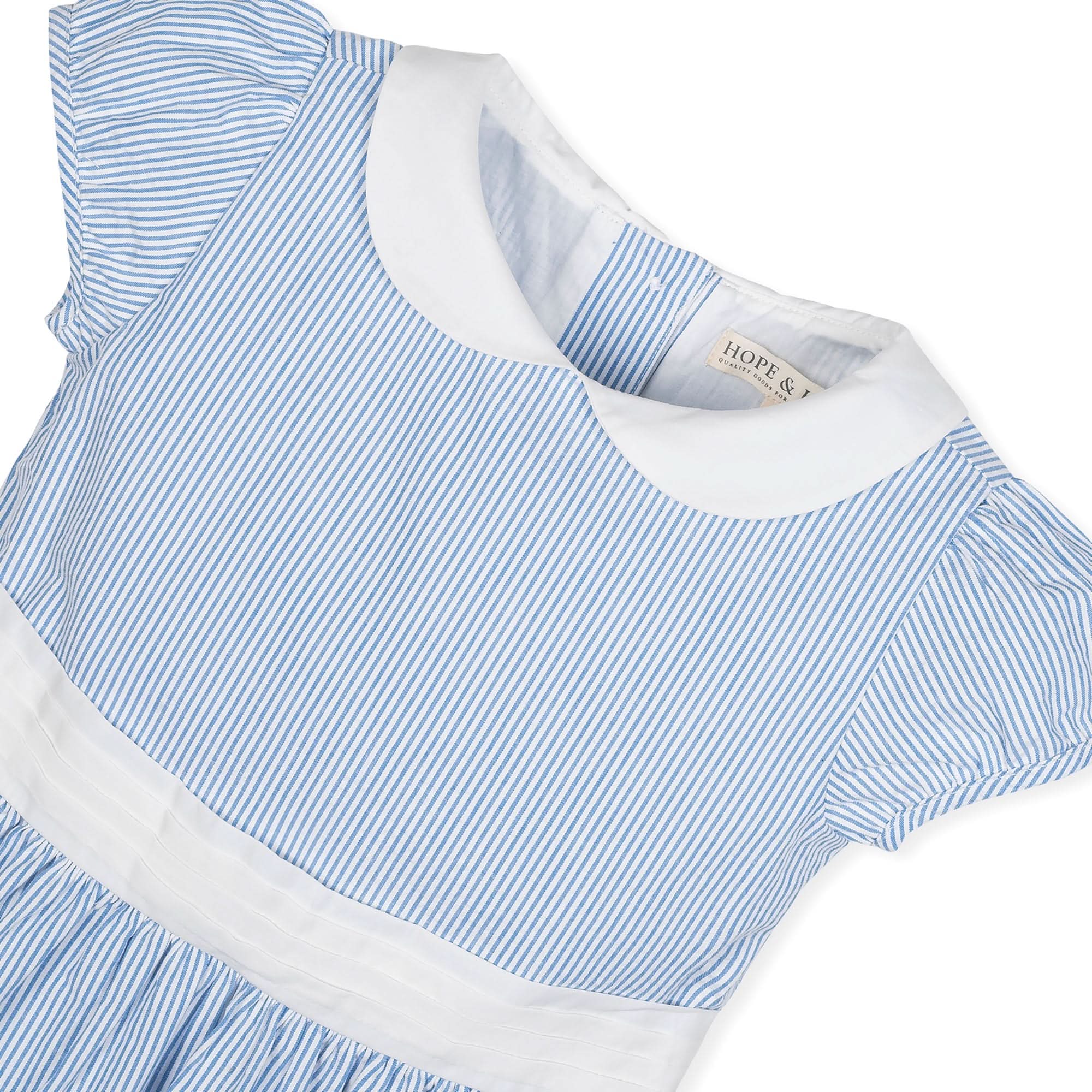 Girls Organic Seersucker Peter Pan Collar Dress - 6 / Blue Seersucker Girls Organic Seersucker Peter Pan Collar Dress - 6 / Blue Seersucker