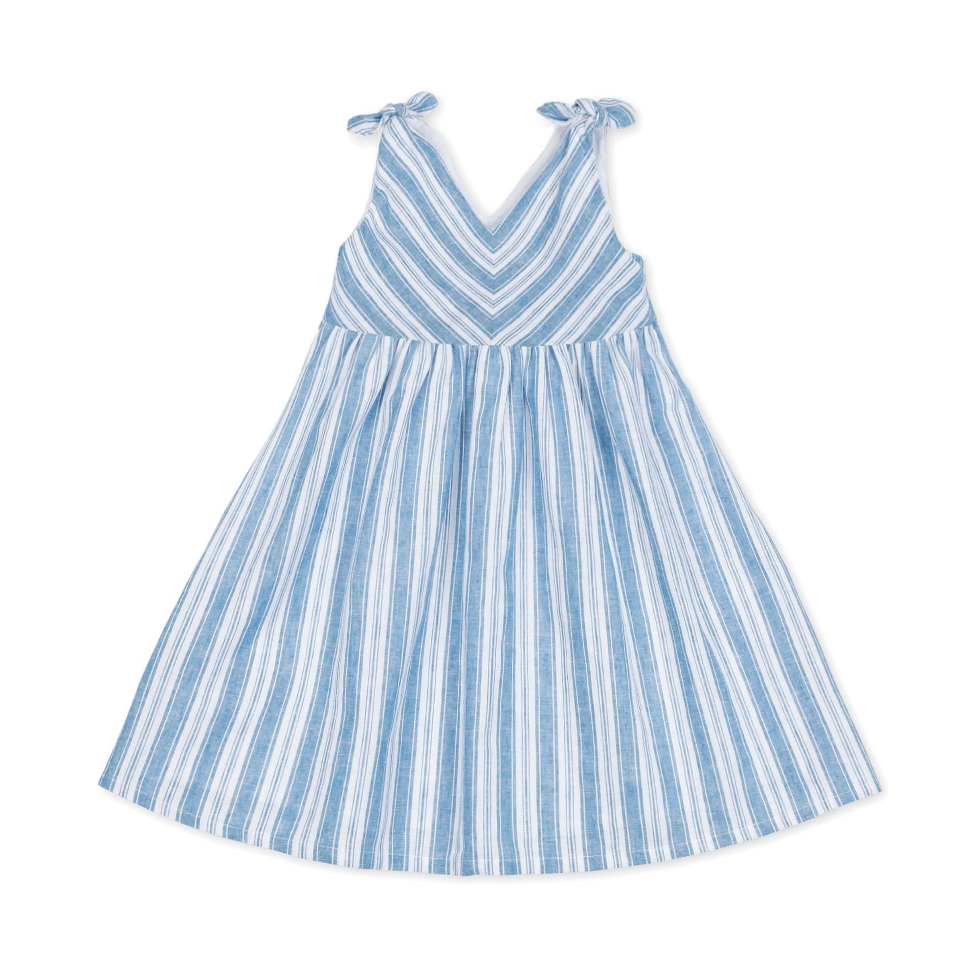 Hope & Henry - Girls Bow Shoulder Swing Dress - 7 / Blue Variegated Stripe Hope & Henry - Girls Bow Shoulder Swing Dress - 7 / Blue Variegated Stripe