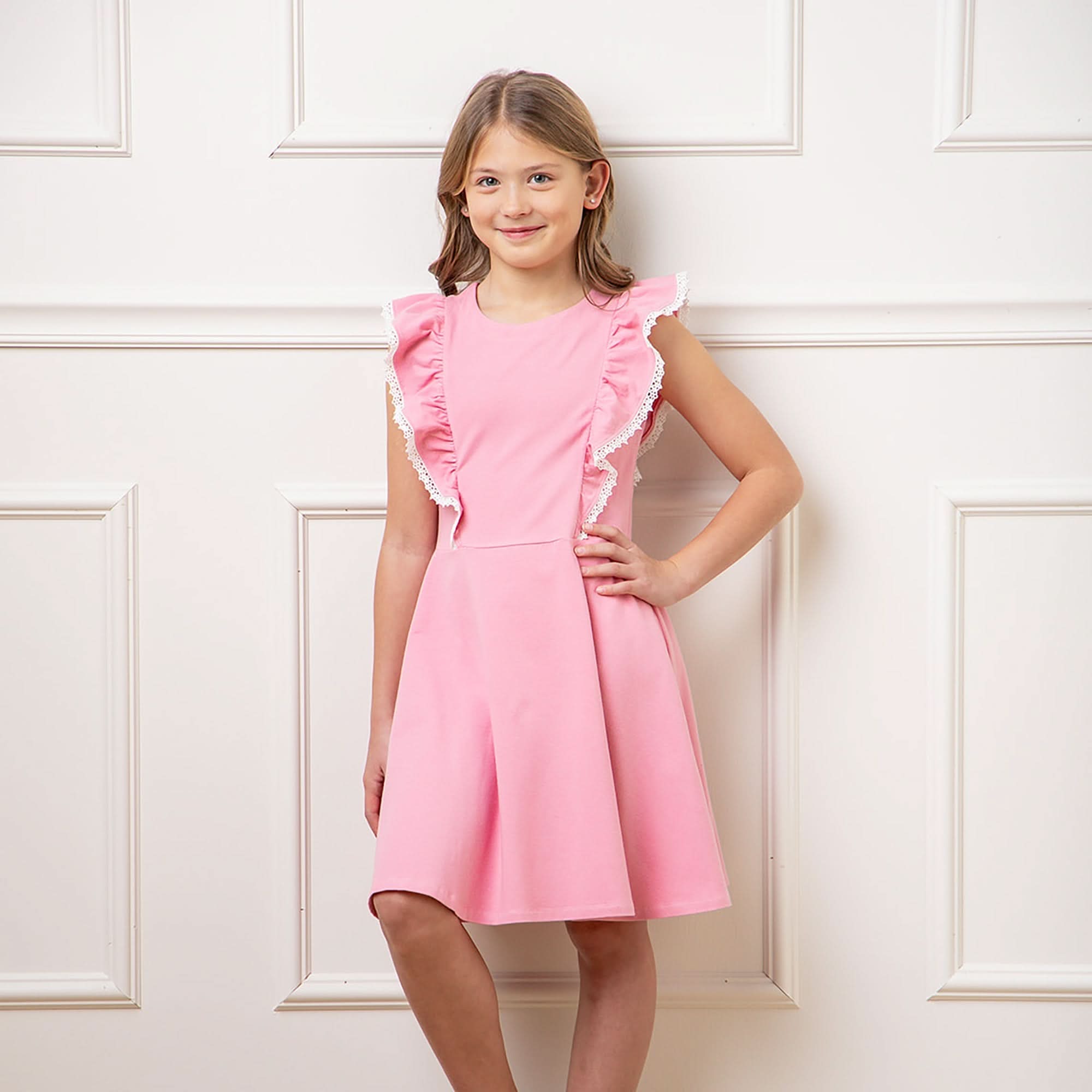 Hope & Henry - Girls Sleeveless Organic Knit Pinafore Dress - 7 / Classic Pink Hope & Henry - Girls Sleeveless Organic Knit Pinafore Dress - 7 / Classic Pink