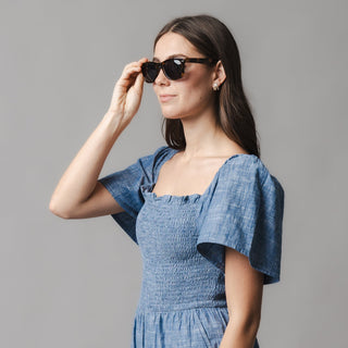 WOMENS Chambray Organic Smocked Chambray Romper