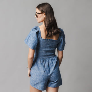 WOMENS Chambray Organic Smocked Chambray Romper