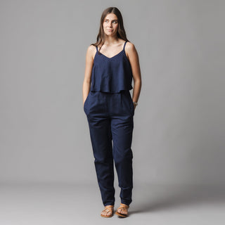 WOMENS Navy Linen Faux Top Jumpsuit