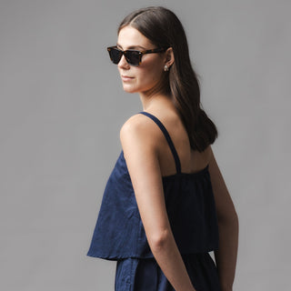 WOMENS Navy Linen Faux Top Jumpsuit