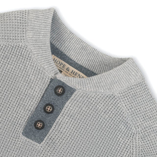 Organic Sweater Henley with Elbow Patches