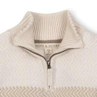 BOYS Natural Chevron Chest Stripe Organic Half Zip Sweater