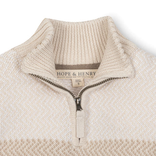 BOYS Natural Chevron Chest Stripe Organic Half Zip Sweater