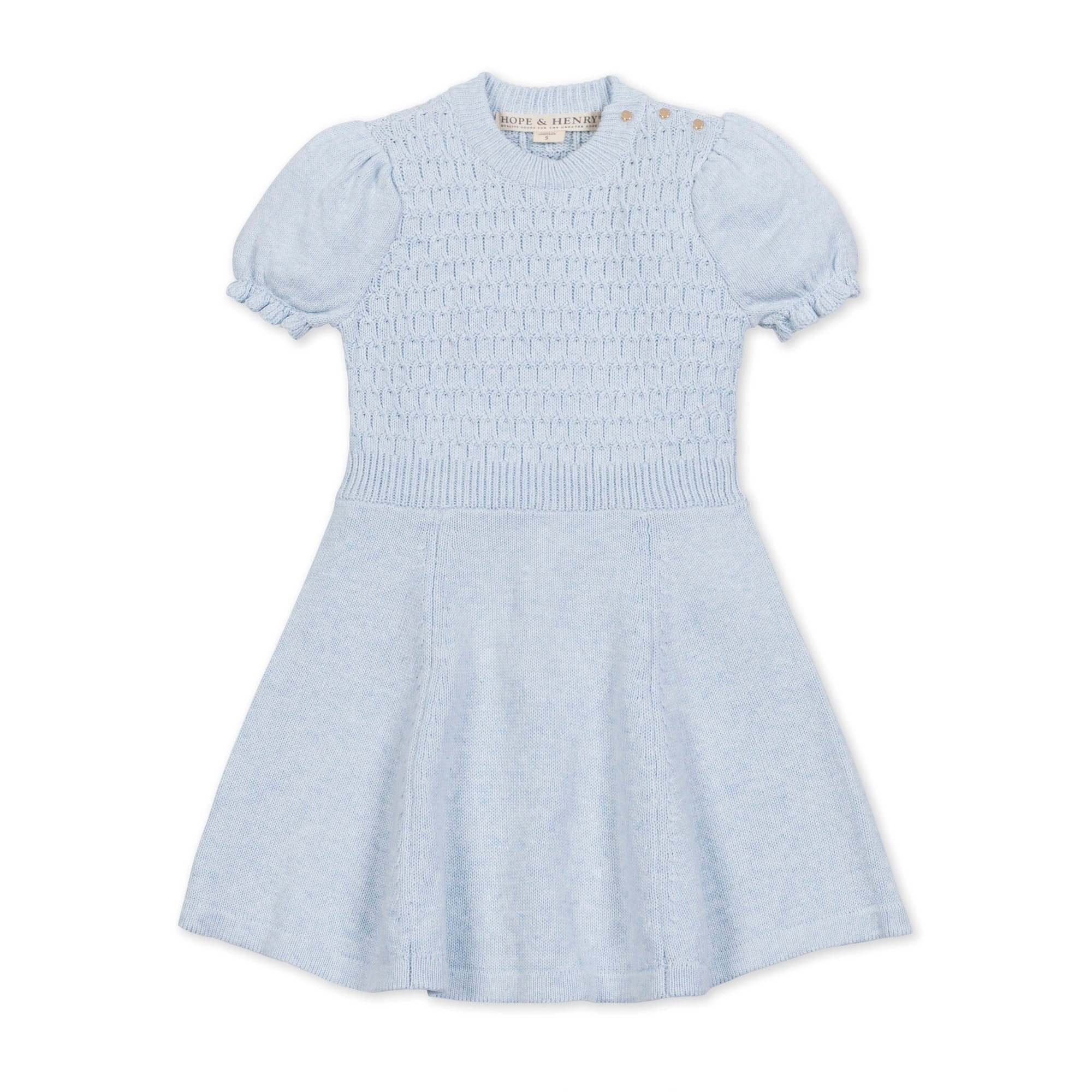 light blue knit dress Organic Puff Sleeve Sweater Dress
