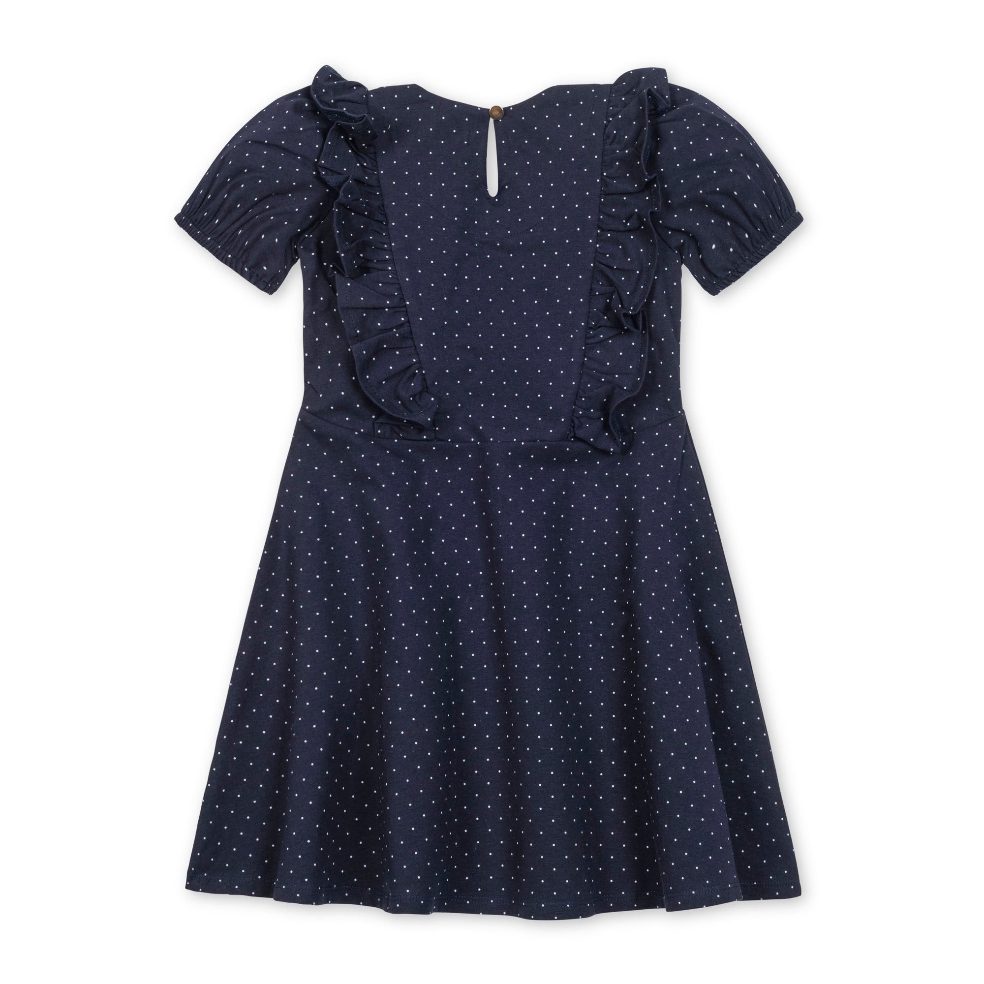 Hope & Henry Girls' Organic Short Sleeve Knit Ruffle Dress, Navy Pindot, 4 Hope & Henry Girls' Organic Short Sleeve Knit Ruffle Dress, Navy Pindot, 4
