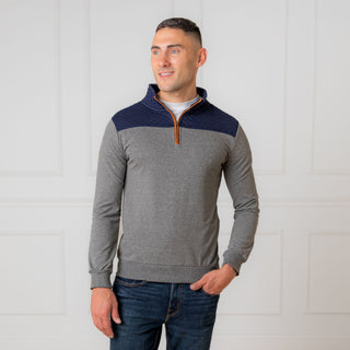 Organic French Terry Half Zip with Quilted Yoke