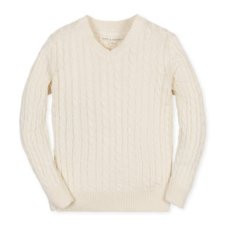 Organic V-Neck Cable Sweater