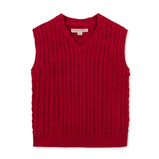 BOYS Red Cable Organic Cable Sweater Vest