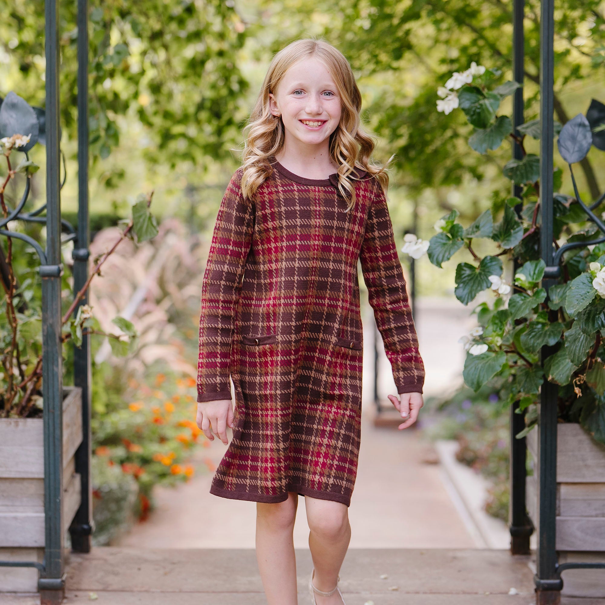 Hope & Henry Girls' Organic Long Sleeve Bow Detail Intarsia Sweater Dress, Fireside Plaid Intarsia, 6 Hope & Henry Girls' Organic Long Sleeve Bow Detail Intarsia Sweater Dress, Fireside Plaid Intarsia, 6
