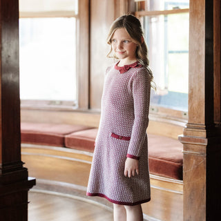 Hope & Henry Girls' Organic Long Sleeve Bow Detail Tweed Sweater Dress, Oxblood Tweed, 7