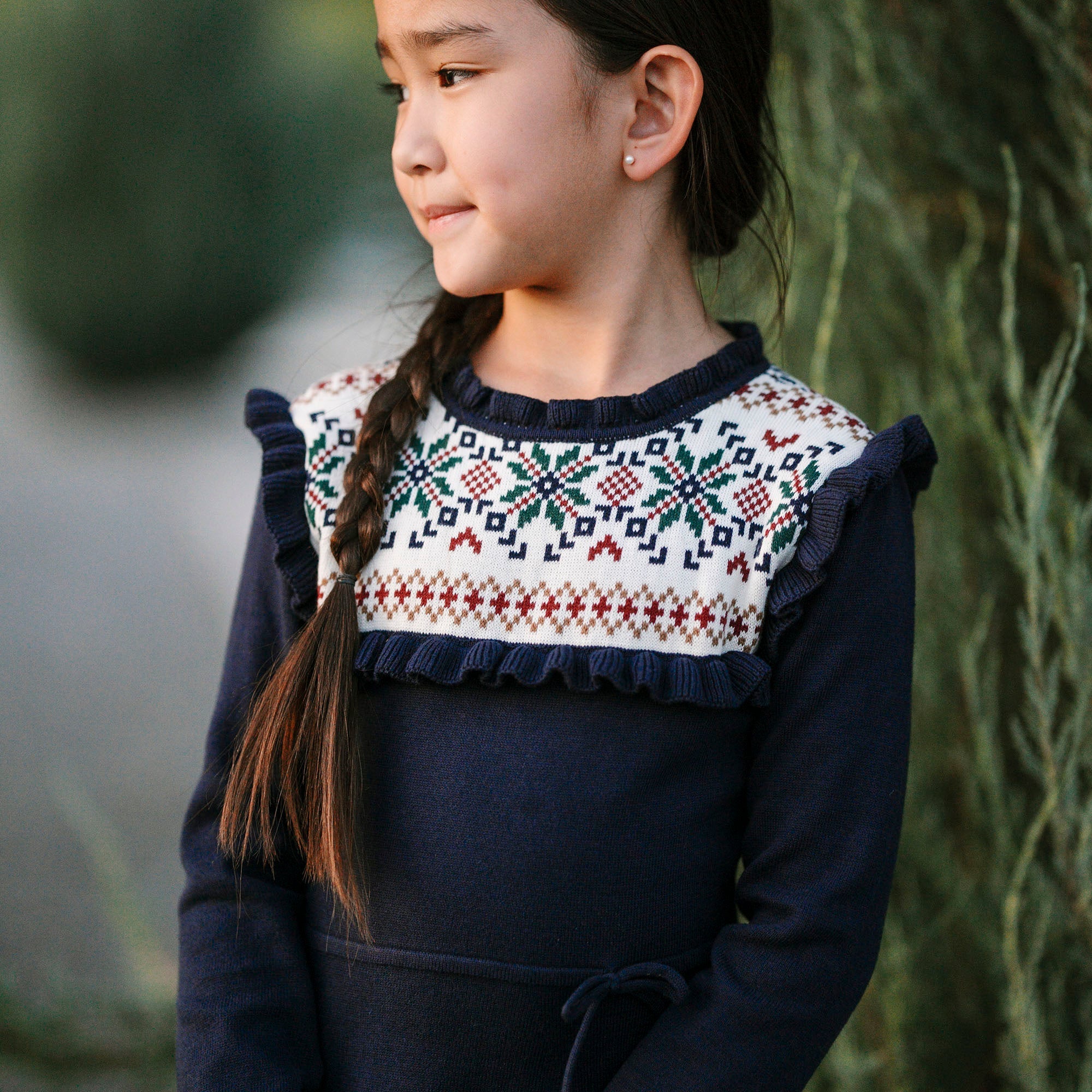 Hope & Henry Girls' Organic Ruffle Collar Fair Isle Yoke Sweater Dress, Scottish Snowflake, 12-18 Months Hope & Henry Girls' Organic Ruffle Collar Fair Isle Yoke Sweater Dress, Scottish Snowflake, 12-18 Months