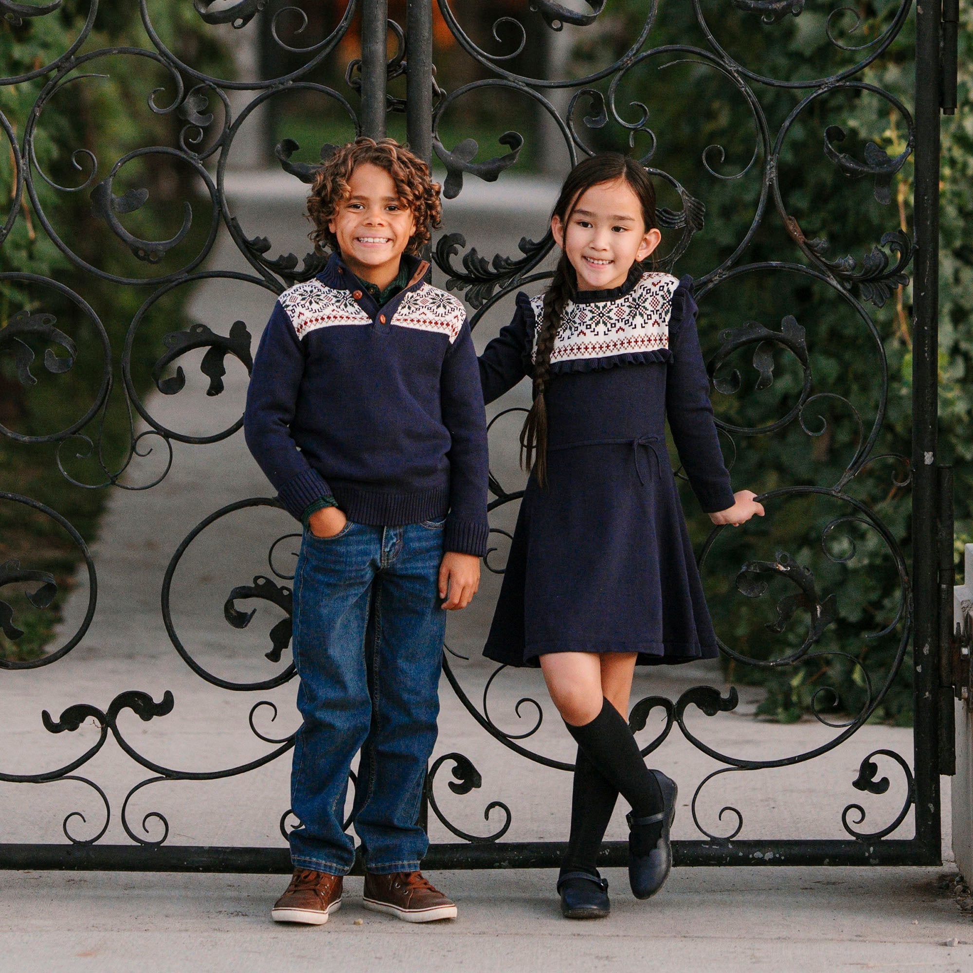 ruffle collar knitted dress GIRL SQUARED RUFFLE COLLAR KNITTED DRESS 36M / GIRL / DarkBlue