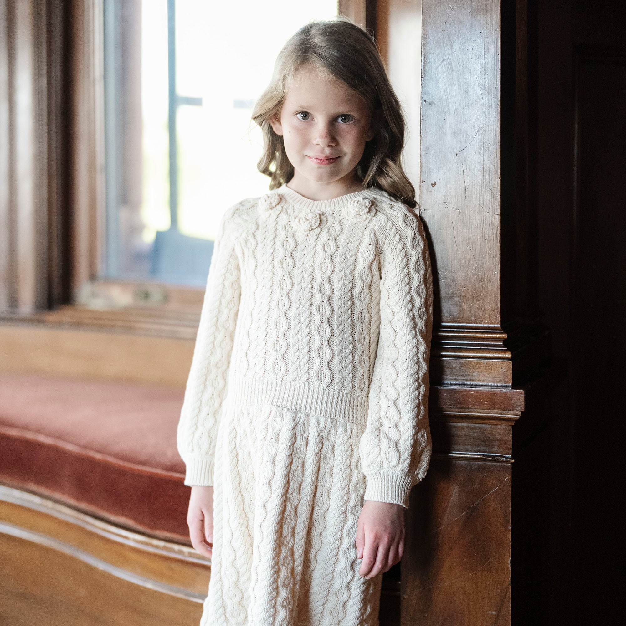 rosette knit dress Hope & Henry Baby Girls Organic Rosette Detail Cable Knit Sweater Dress