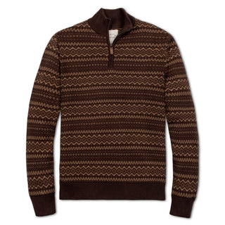 MENS Chocolate Fireside Fair Isle Organic Half Zip Pullover