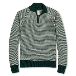 MENS Deep Green Stripe Organic Half Zip Pullover