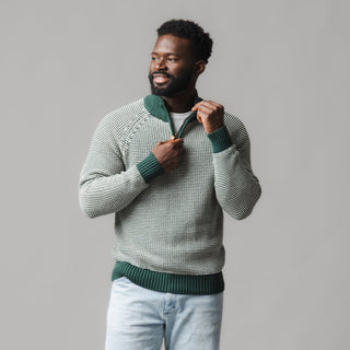 MENS Deep Green Stripe Organic Half Zip Pullover