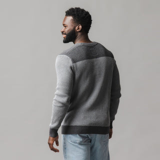 MENS Gray Heather Colorblock Organic Shoulder Detail Crew Neck Sweater