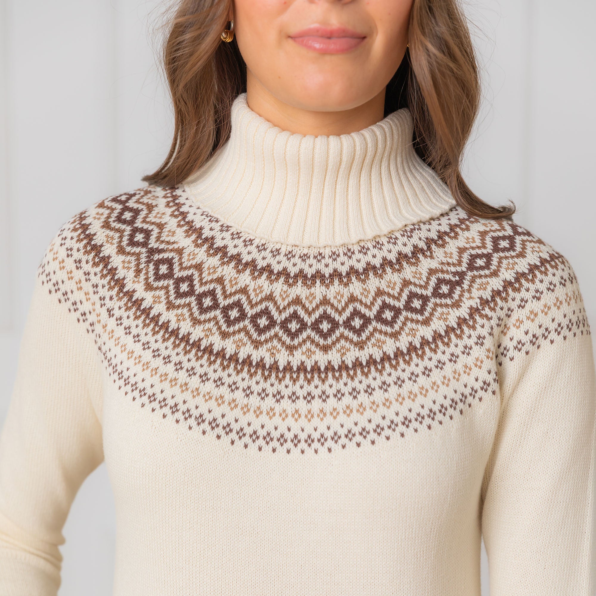 Hope & Henry Women's Organic Long Sleeve Turtleneck Intarsia Sweater Dress - Ivory Fireside Fair Isle Hope & Henry Women's Organic Long Sleeve Turtleneck Intarsia Sweater Dress - Ivory Fireside Fair Isle