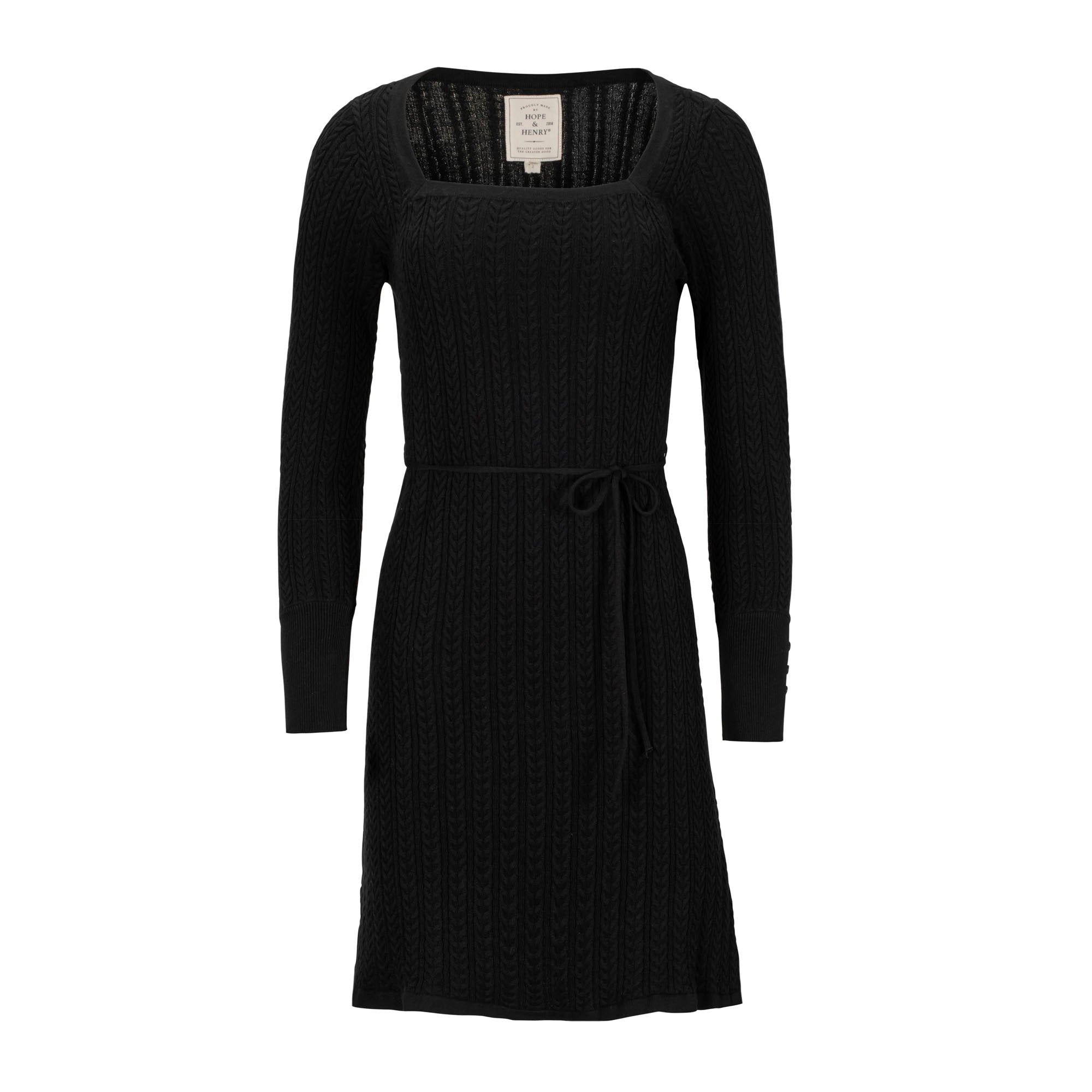 Hope & Henry Women's Organic Square Neck Cable Sweater Dress - Black Hope & Henry Women's Organic Square Neck Cable Sweater Dress - Black