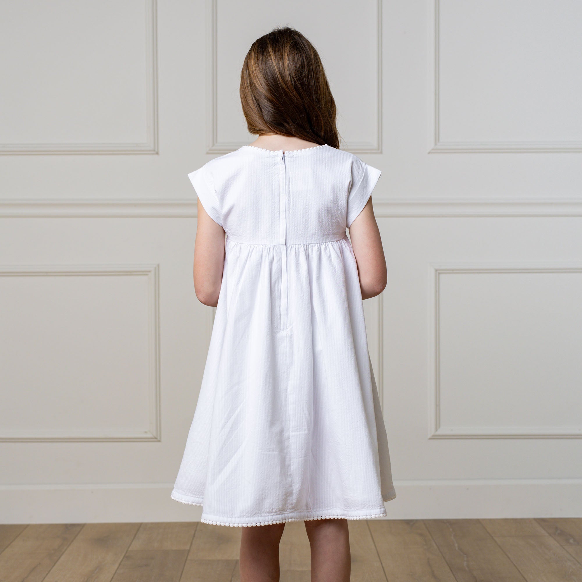 Hope & Henry - Girls Organic Seersucker Empire Waist Dress - 8 / White Seersucker Hope & Henry - Girls Organic Seersucker Empire Waist Dress - 8 / White Seersucker