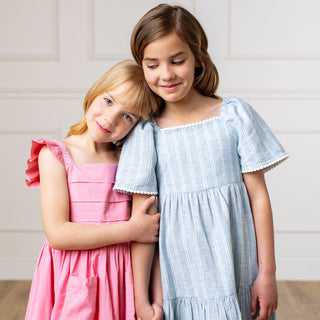 Organic Pleated Apron Dress with Embroidery