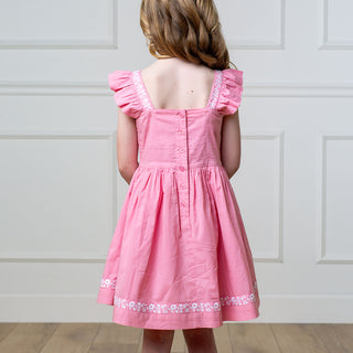Organic Pleated Apron Dress with Embroidery