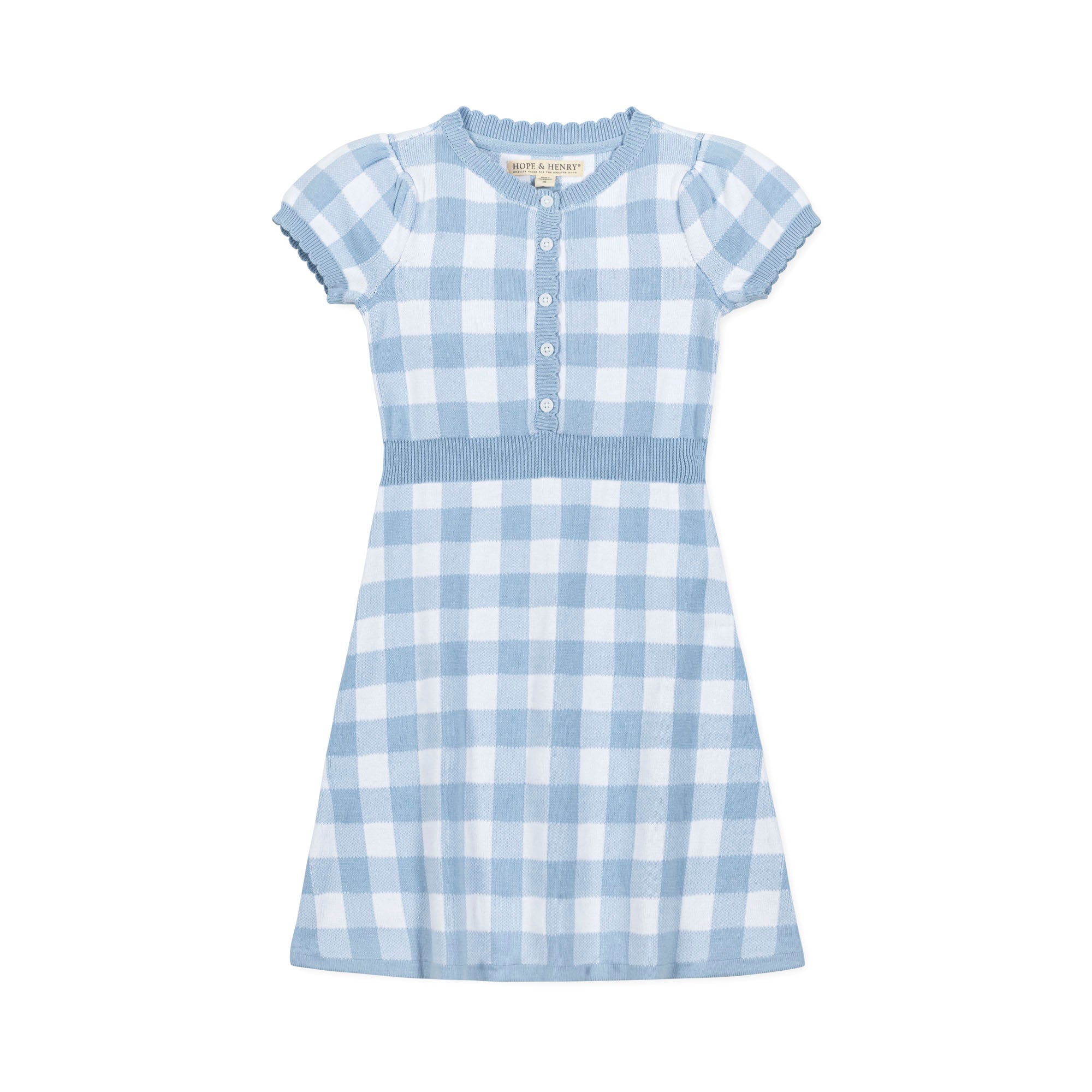 Hope & Henry Girls' Organic Short Sleeve Button Front Sweater Dress, Classic Blue Gingham, 2T Hope & Henry Girls' Organic Short Sleeve Button Front Sweater Dress, Classic Blue Gingham, 2T